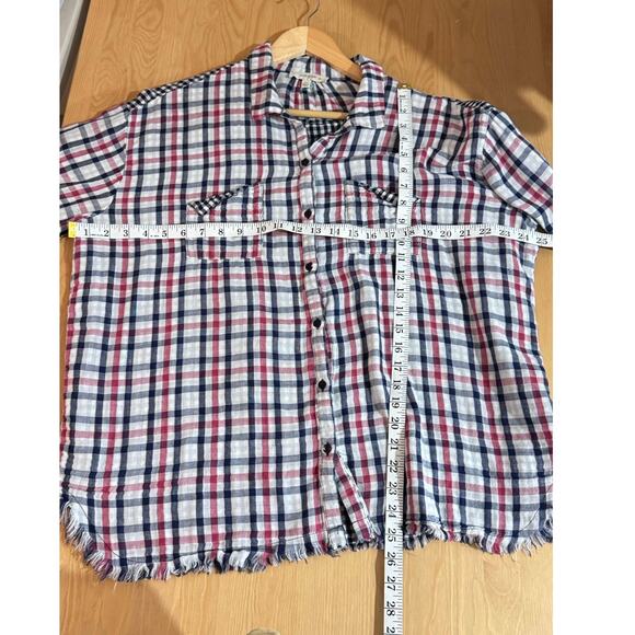Umgee Women's Plaid Gingham Light Weight Cotton Button Up Tunic Top Plus Size 1X - Picture 9 of 12